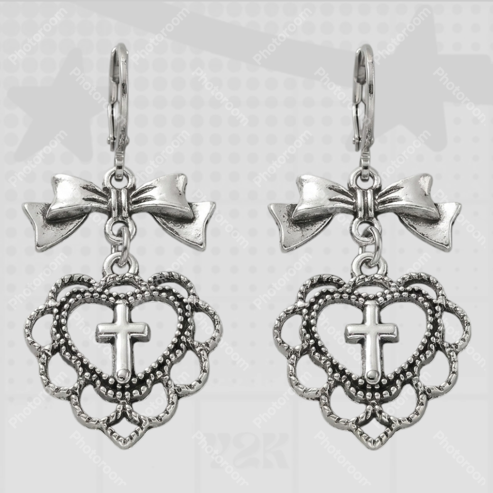 Heart Cross Bow Earrings