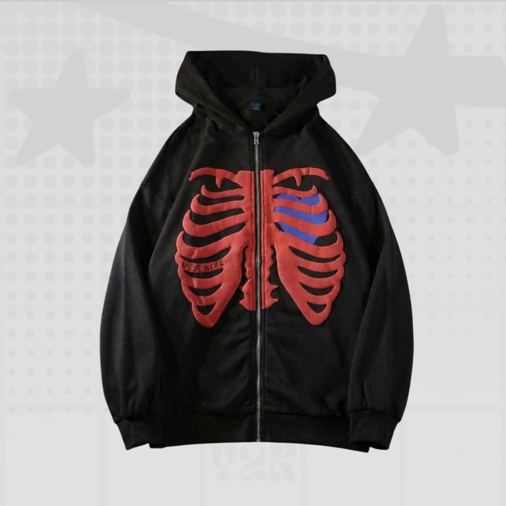 Skeleton Y2K Full Zip Hoodie