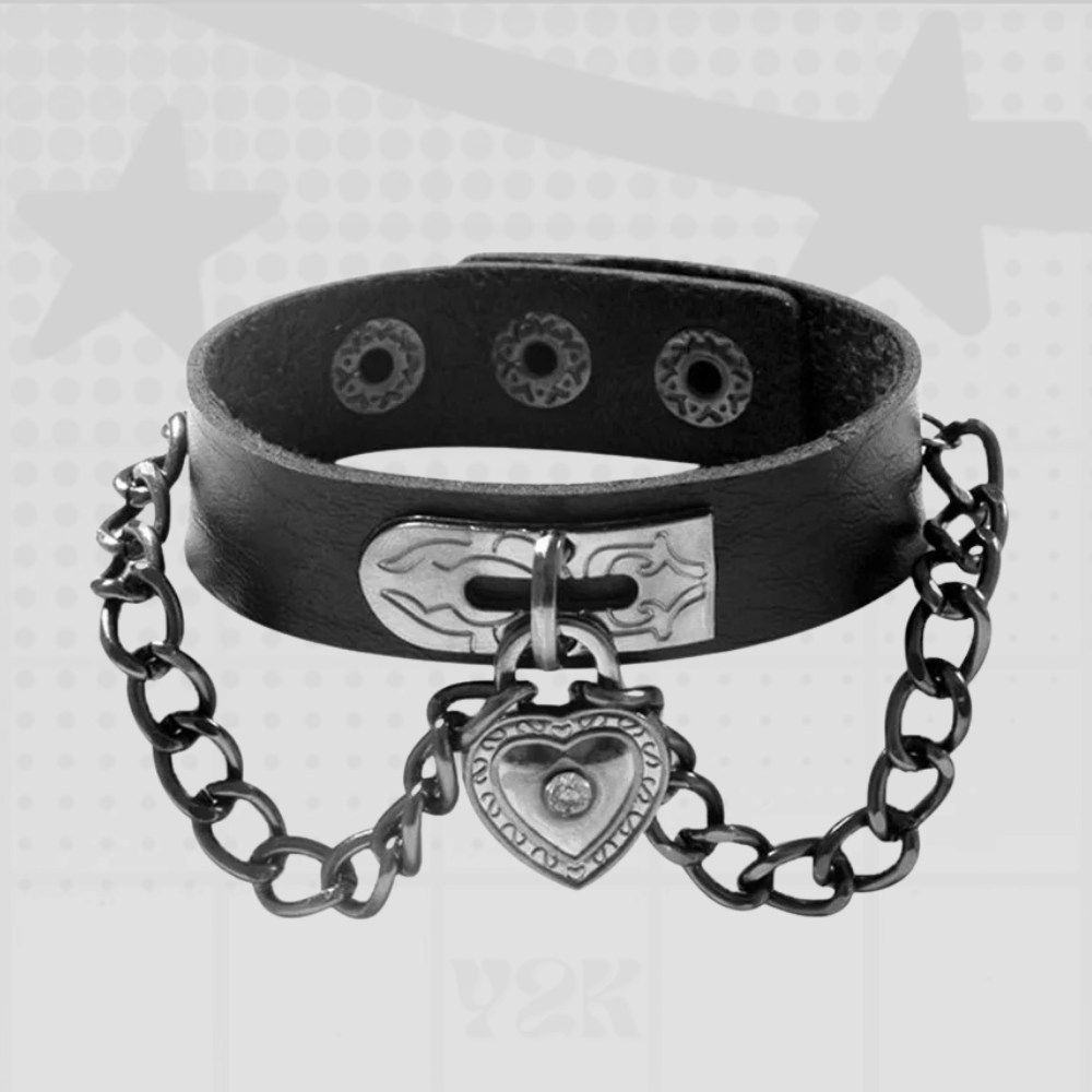 Leather Heart Lock Y2K Bracelet