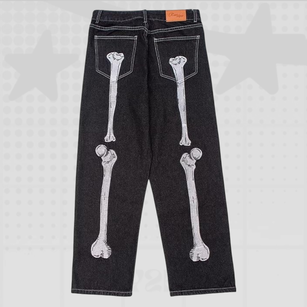 Skeleton Print Baggy Jeans