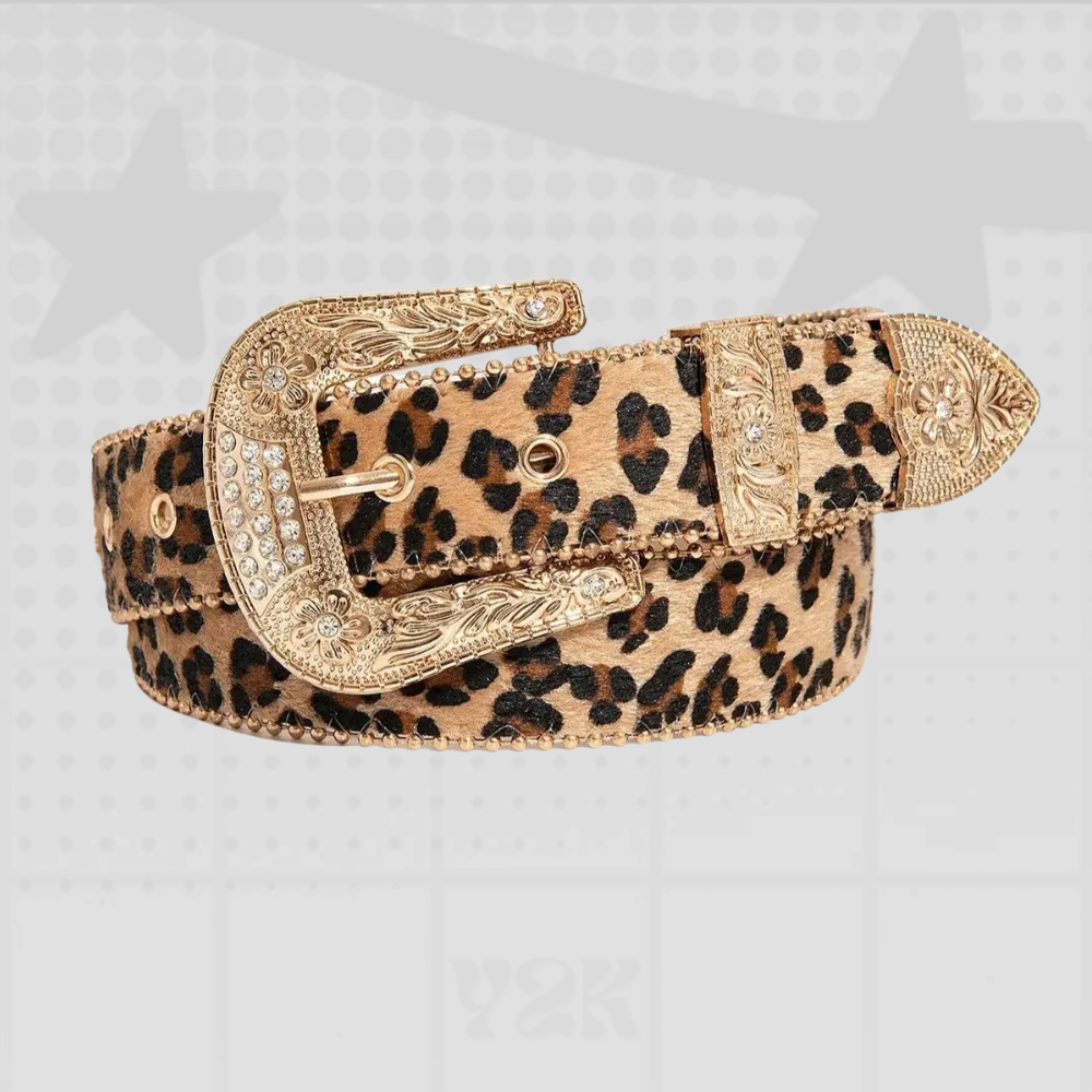 Leopard Print Rhinestone Y2K Belt