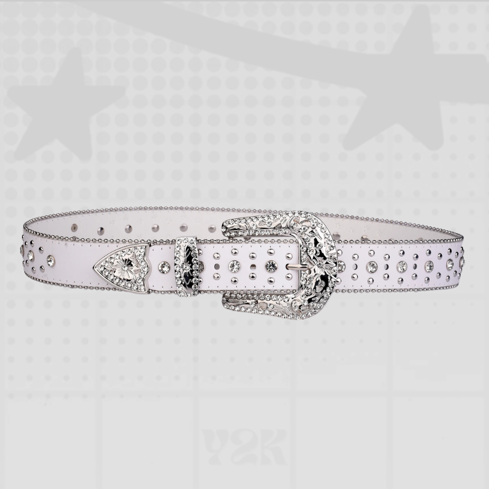 Punk Rhinestone White Y2K Belt