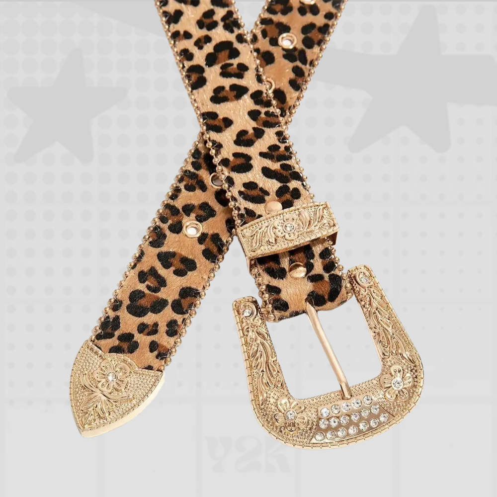 Leopard Print Rhinestone Y2K Belt