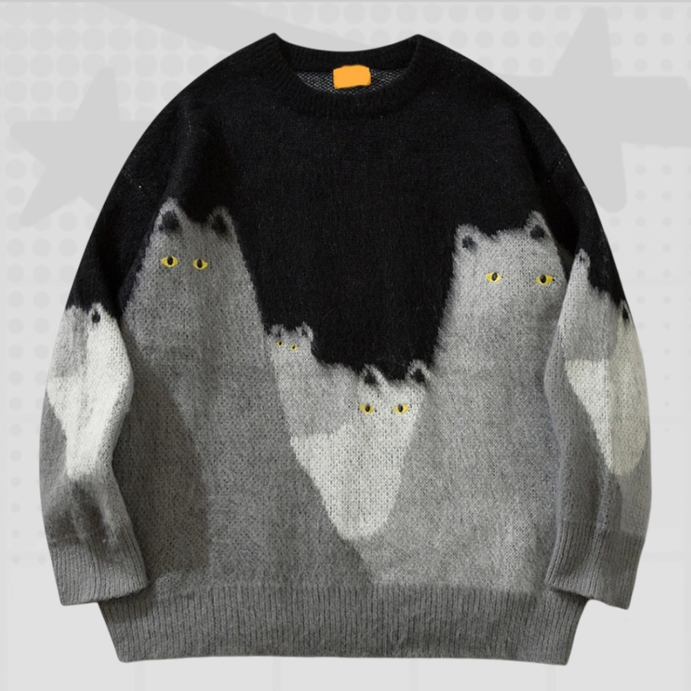 Cat Graphic Sweater Y2K