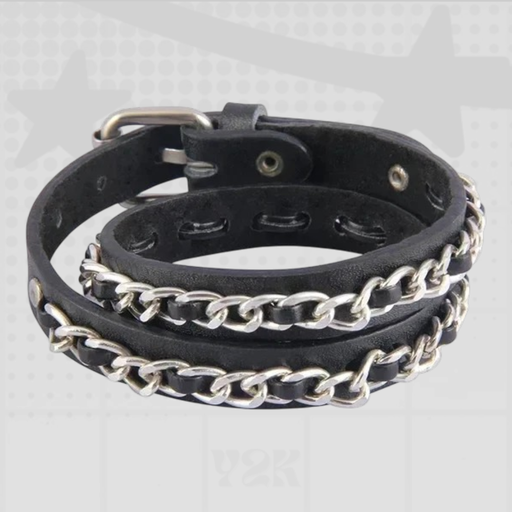 Punk Leather Chain Bracelet