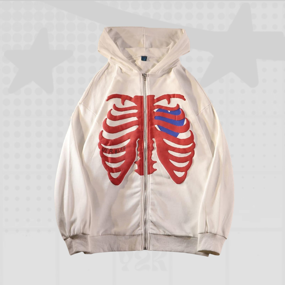 Skeleton Y2K Full Zip Hoodie