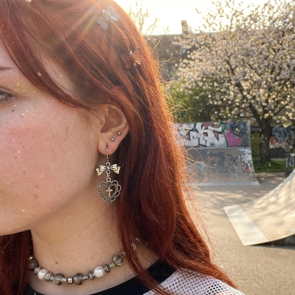 Heart Cross Bow Earrings