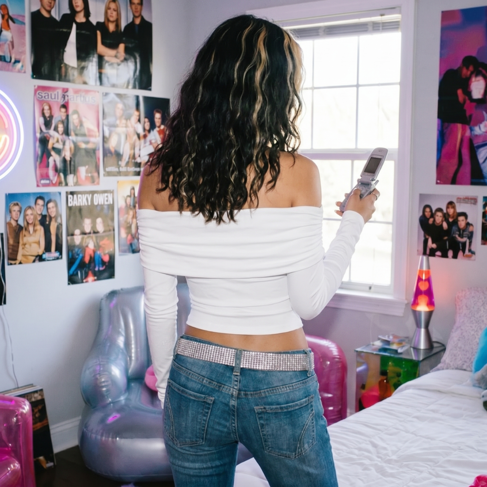 Y2K Off-Shoulder White Crop