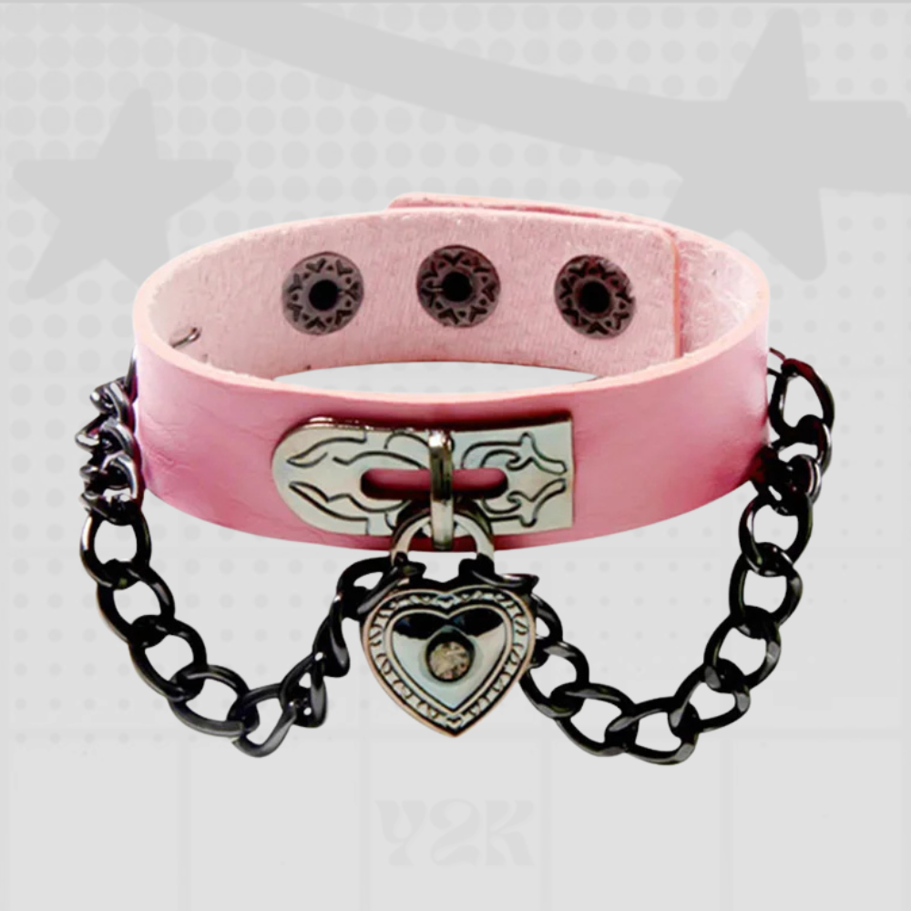 Leather Heart Lock Y2K Bracelet