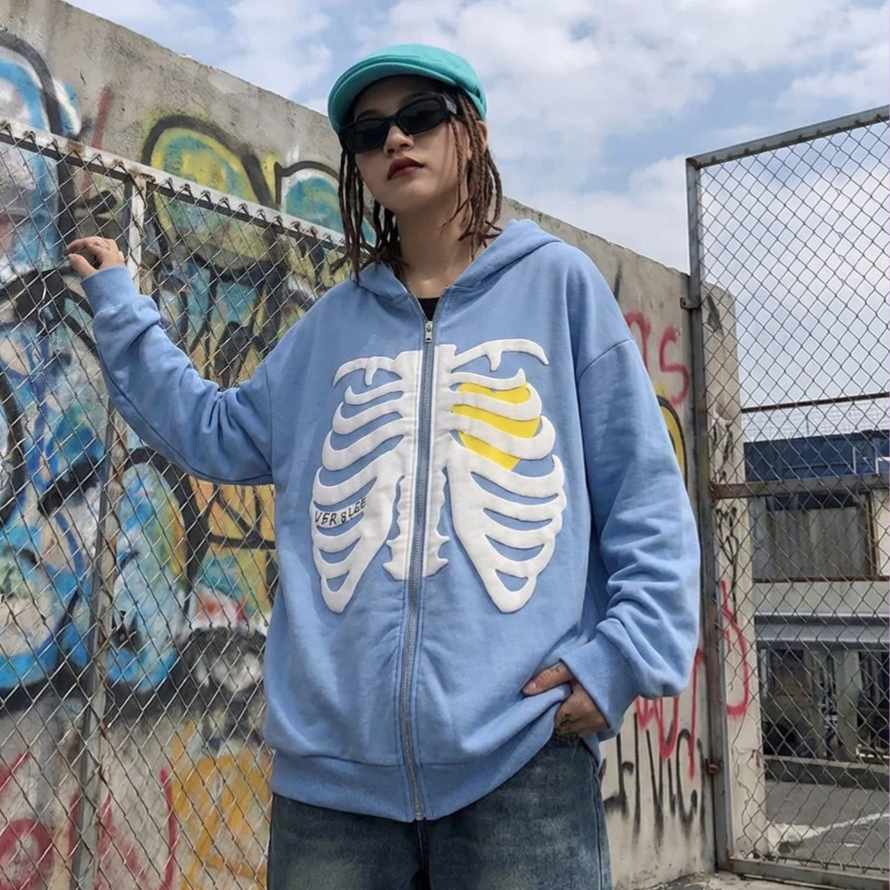 Skeleton Y2K Full Zip Hoodie