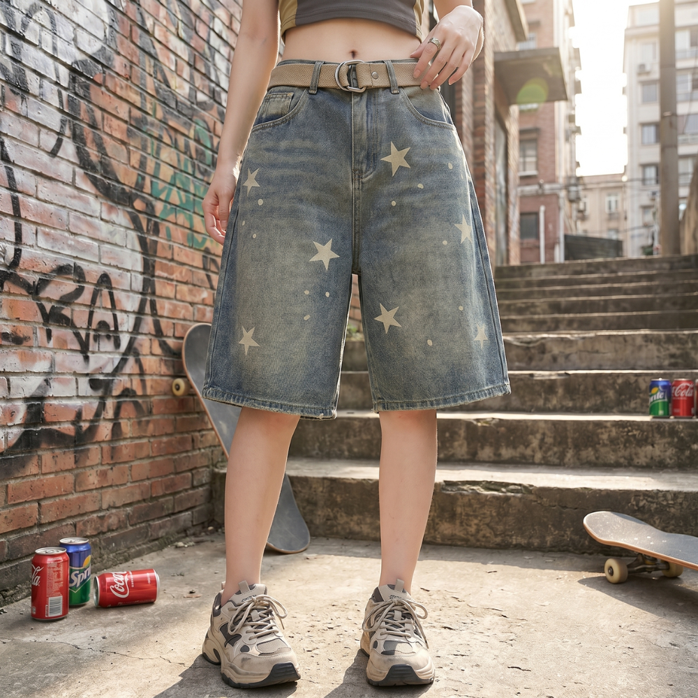 Y2K Star Print Denim Shorts