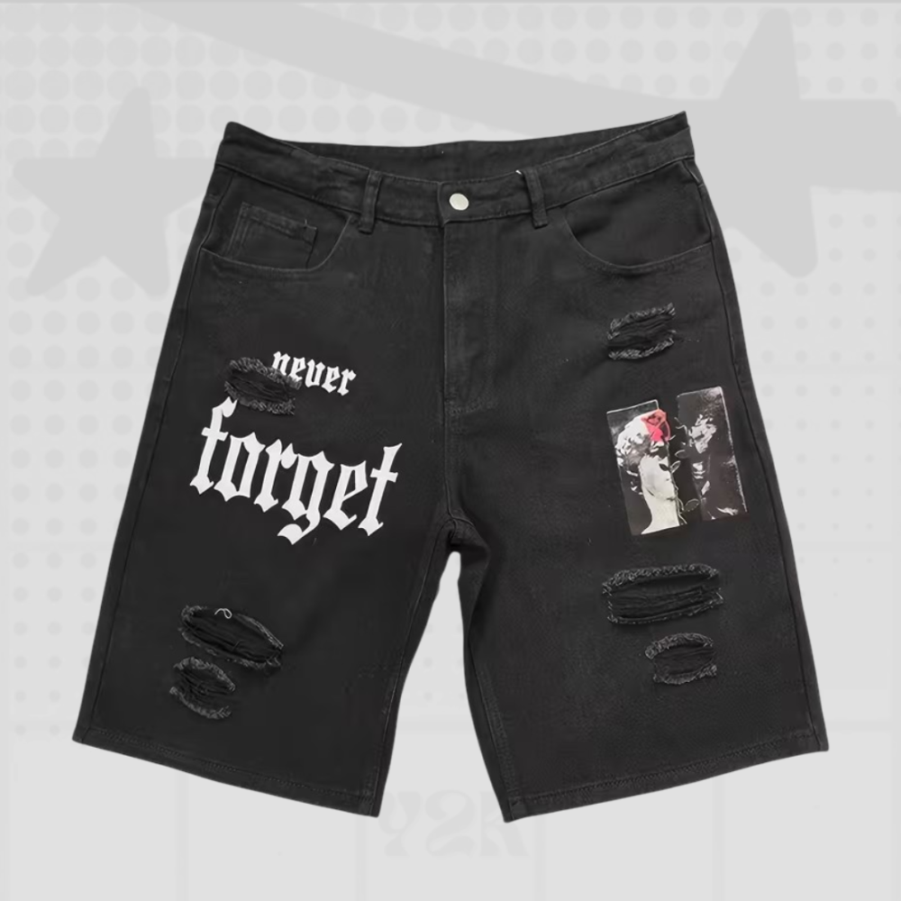Ripped Graphic Jorts