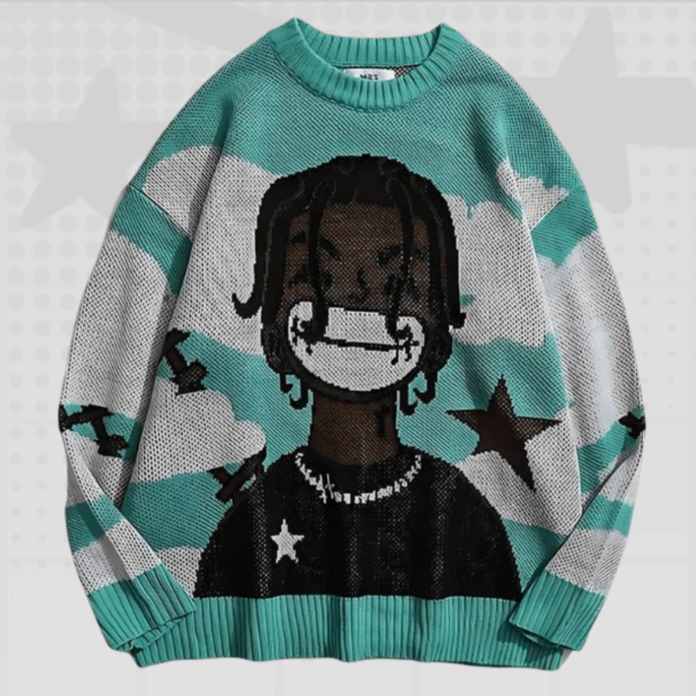 Printed Y2K Knit Sweater
