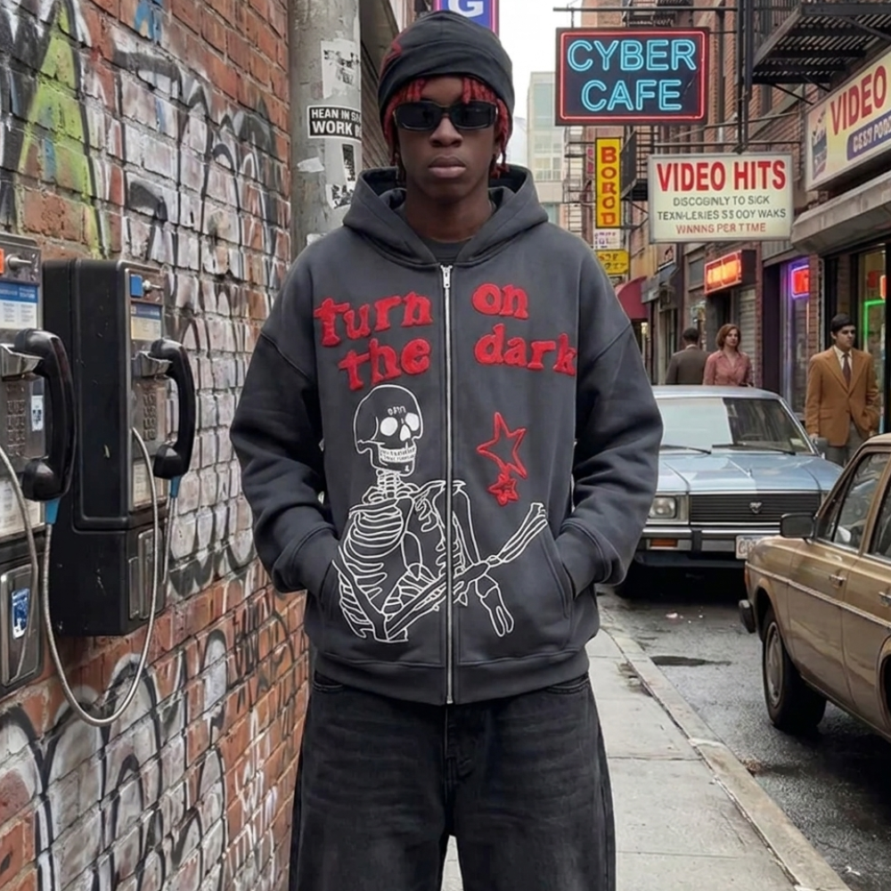 Skeleton Full Zip Hoodie Y2K