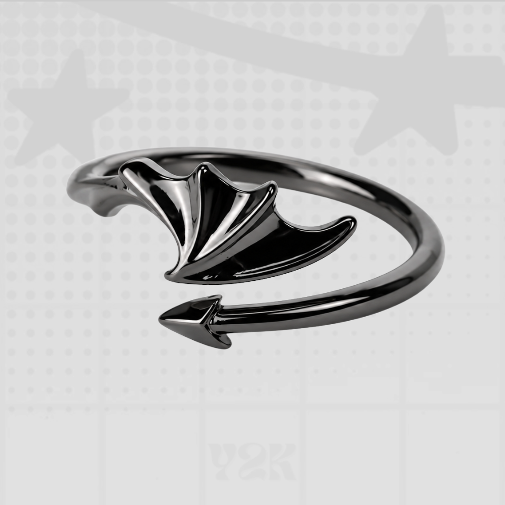 Y2K Silver Bat Wing Ring