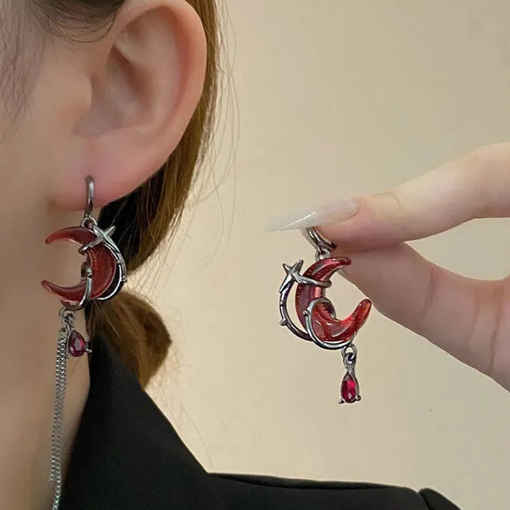 Red Moon Dangle Earrings