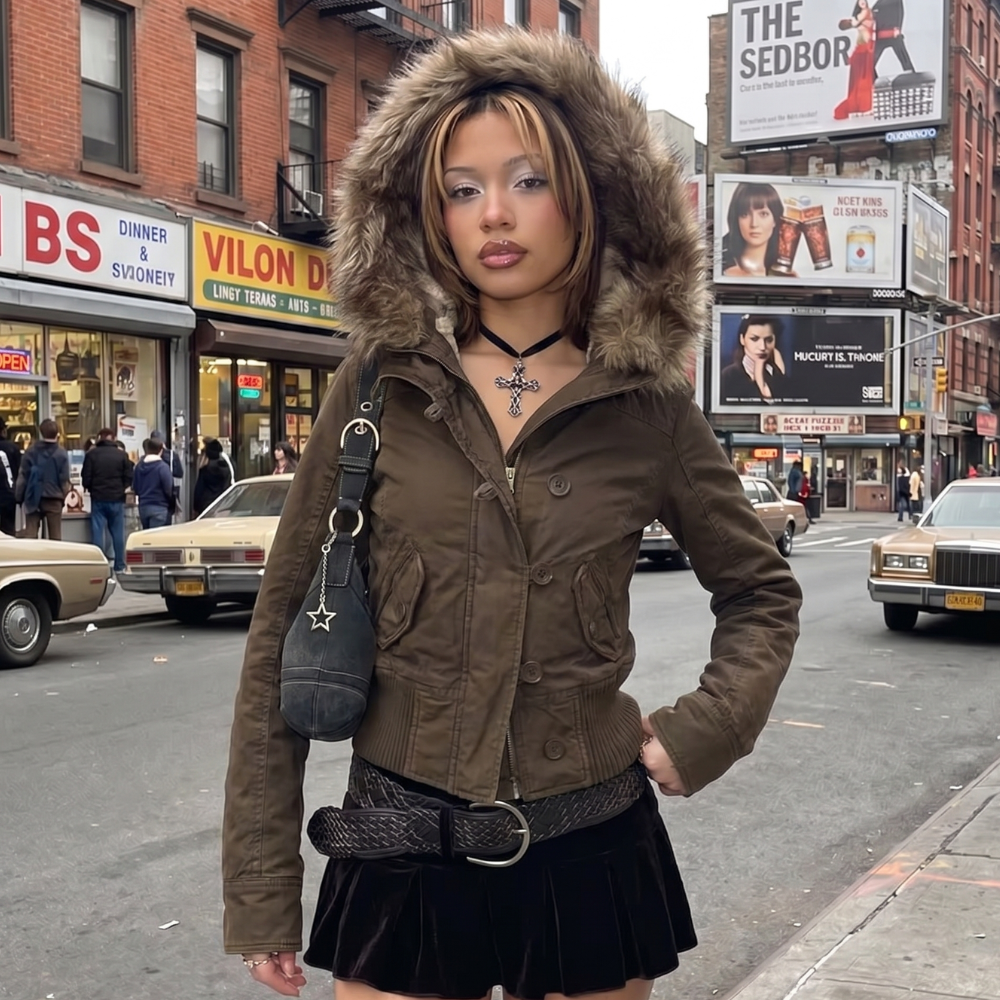 Y2K Faux Fur Parka Jacket