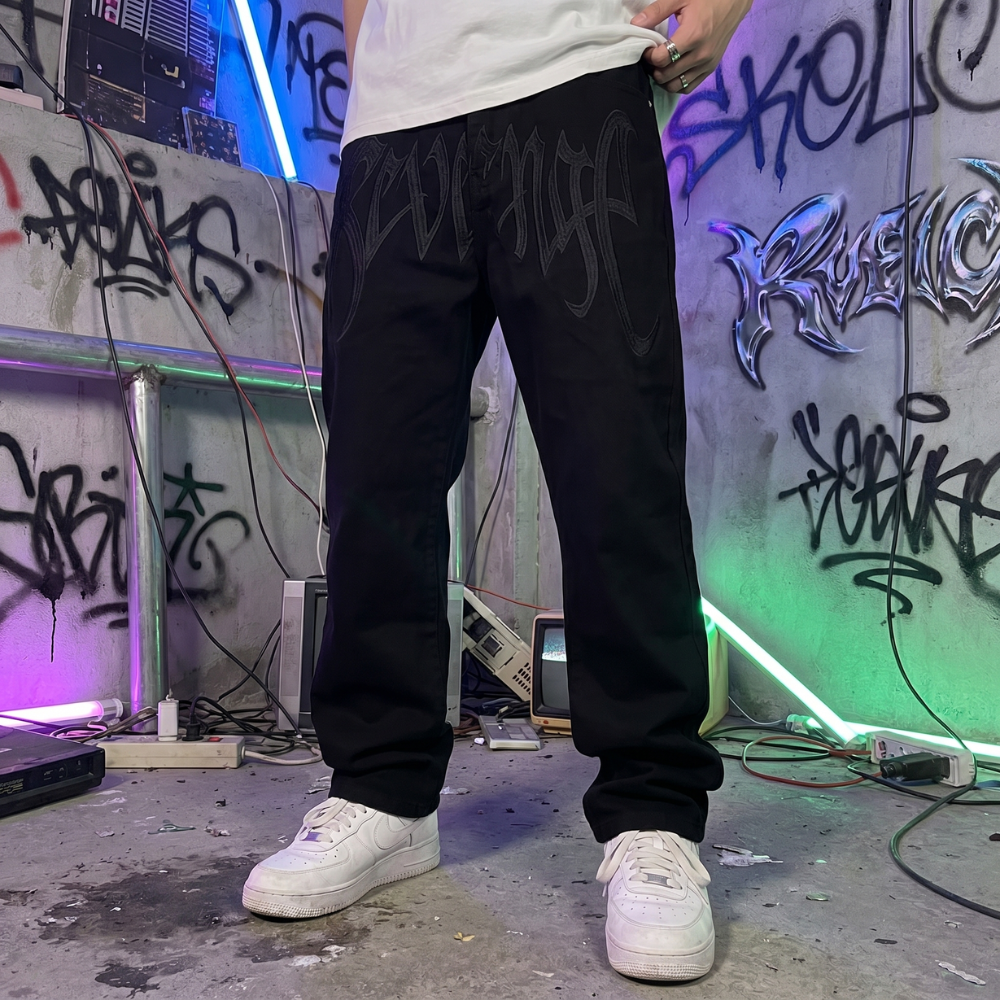 Black Baggy Graffiti Jeans