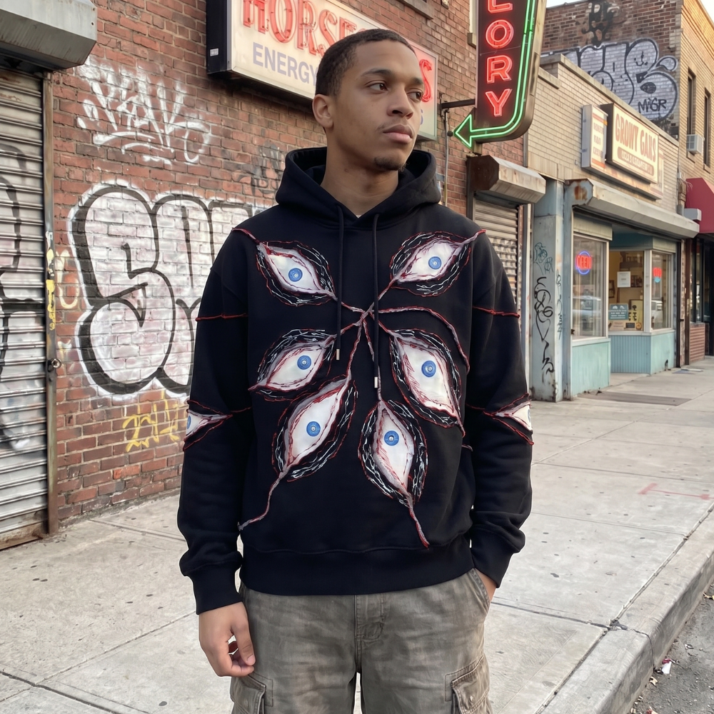 Gothic Eye Patchwork Hoodie