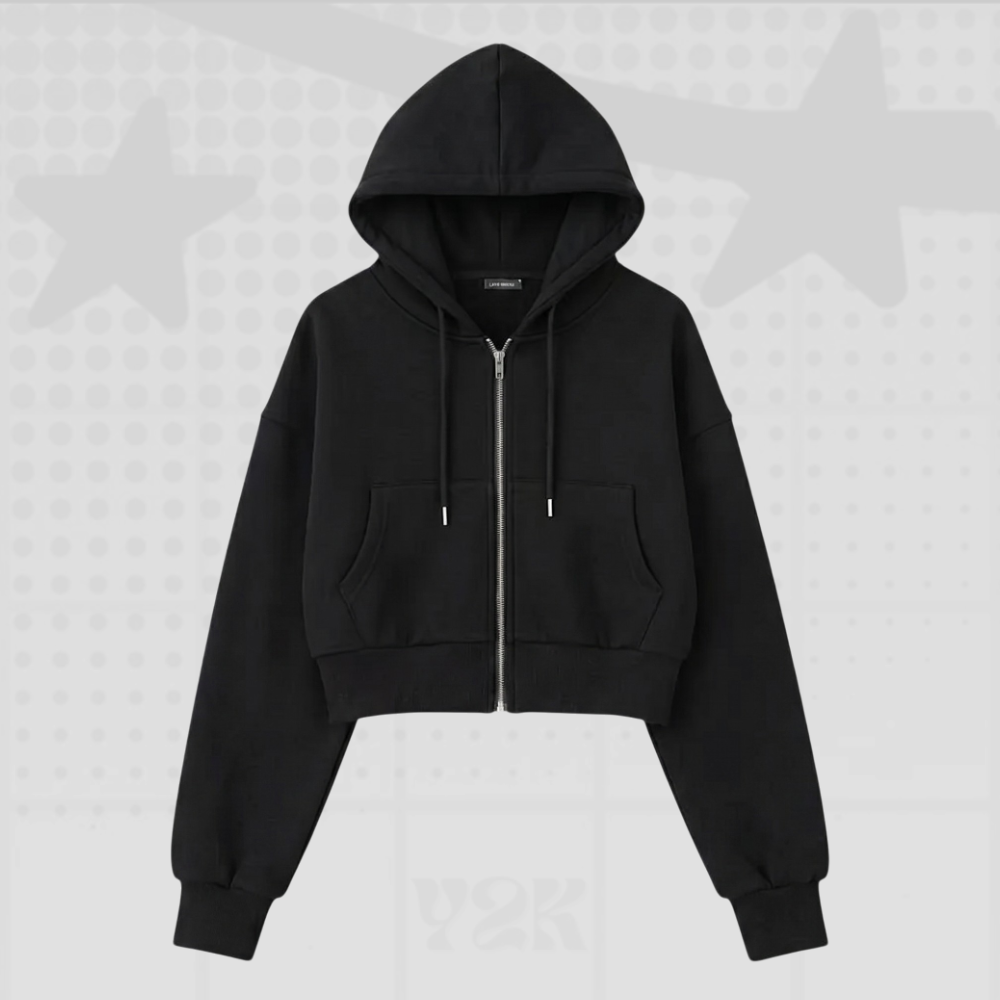 Y2K Cropped Zip Up Hoodie