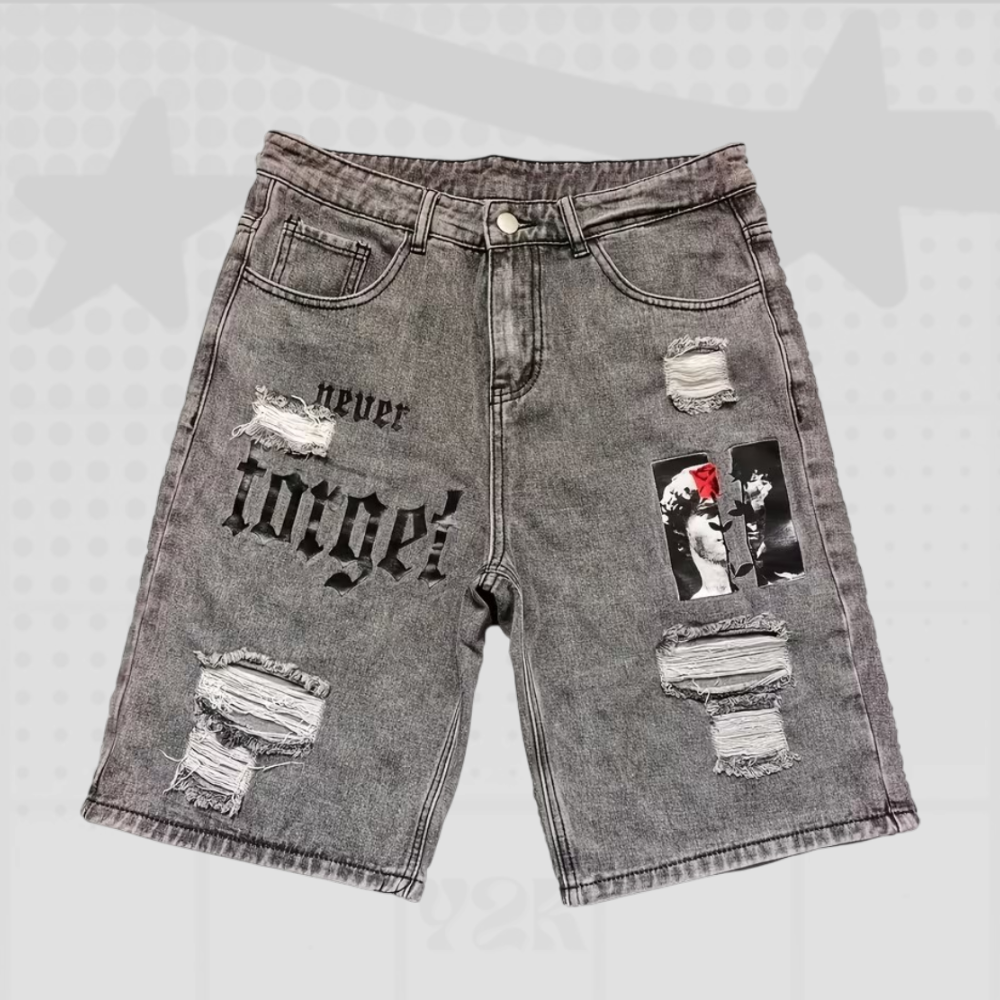 Ripped Graphic Jorts
