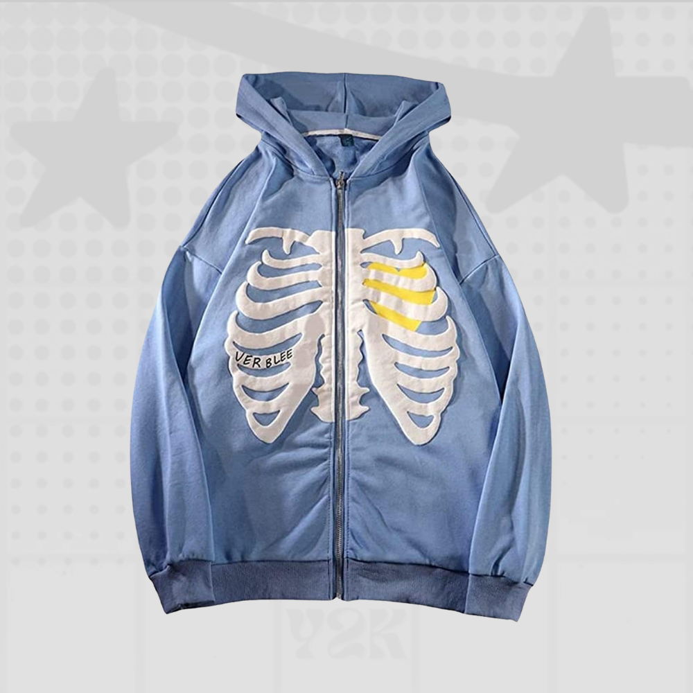 Skeleton Y2K Full Zip Hoodie