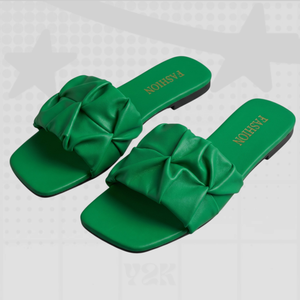 Pleated Square Toe Slide Sandals