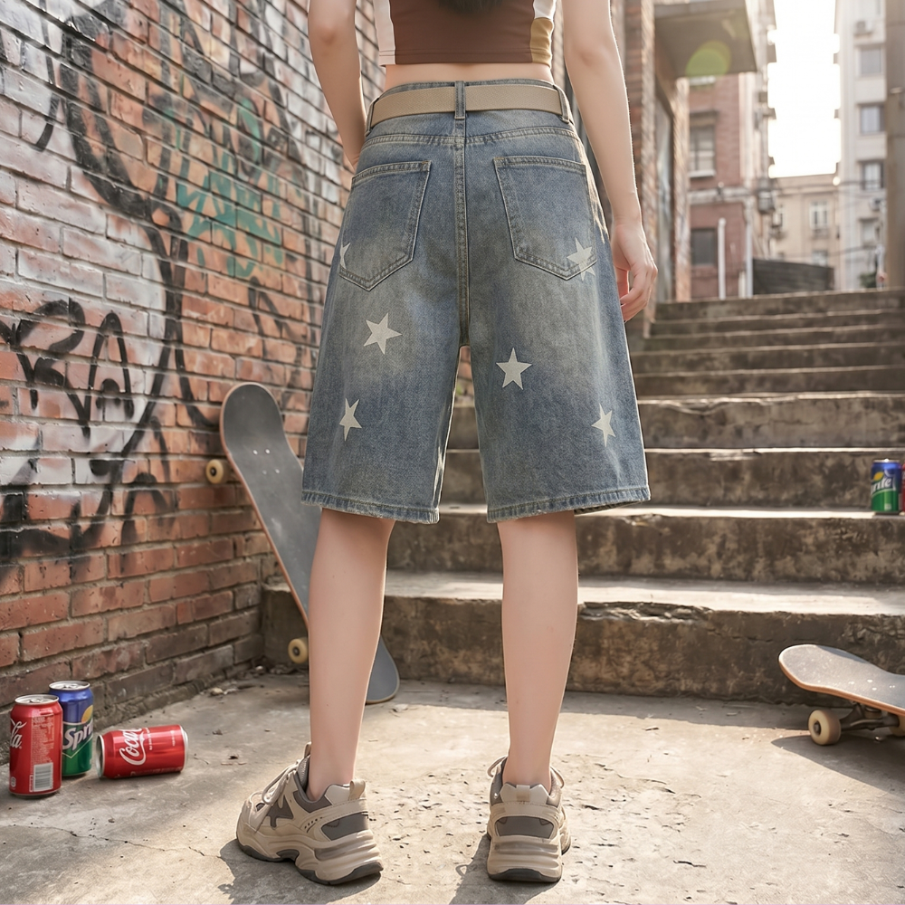 Y2K Star Print Denim Shorts