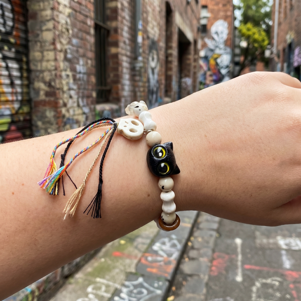 Cat Skull Beaded Bracelet