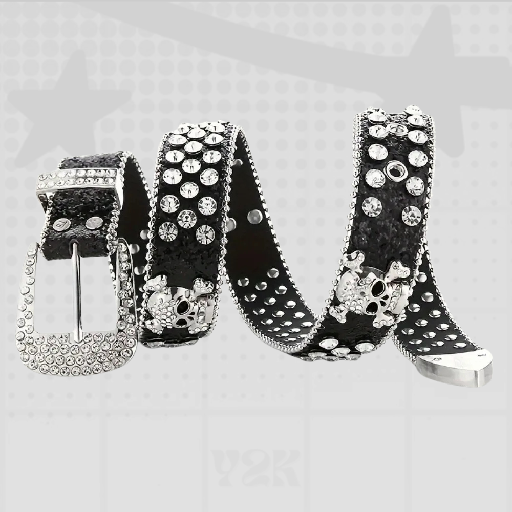 Y2K Rhinestone Skull Belt
