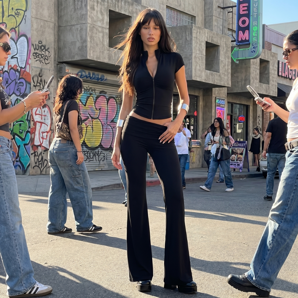 Y2K Keyhole Flare Pants Set