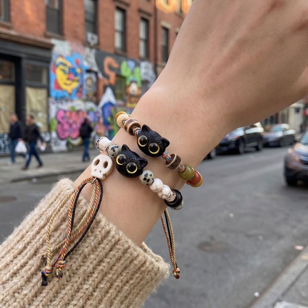 Cat Skull Beaded Bracelet