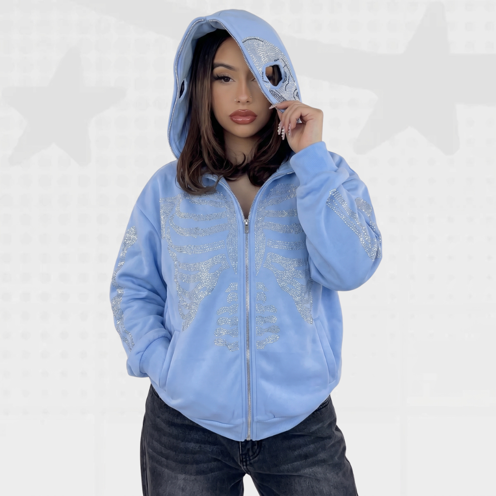 Rhinestone Full Zip Hoodie Y2K