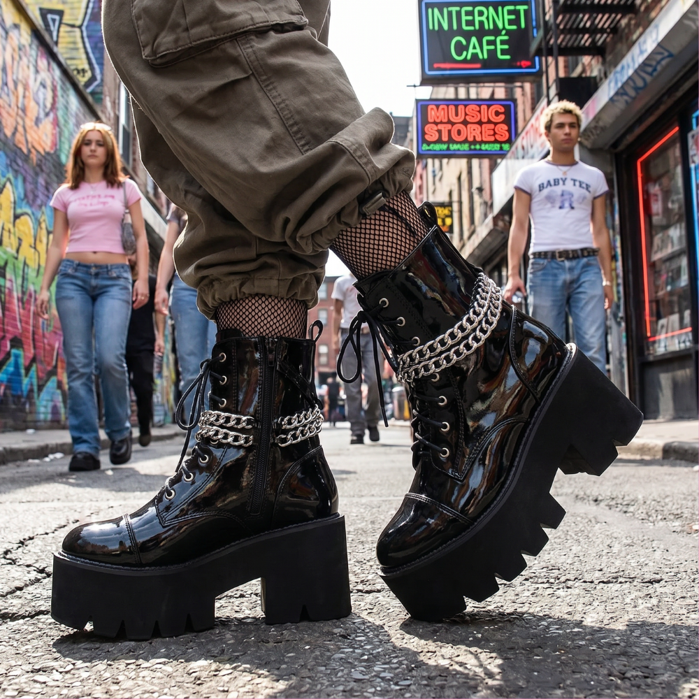 Chain Platform Combat Boots