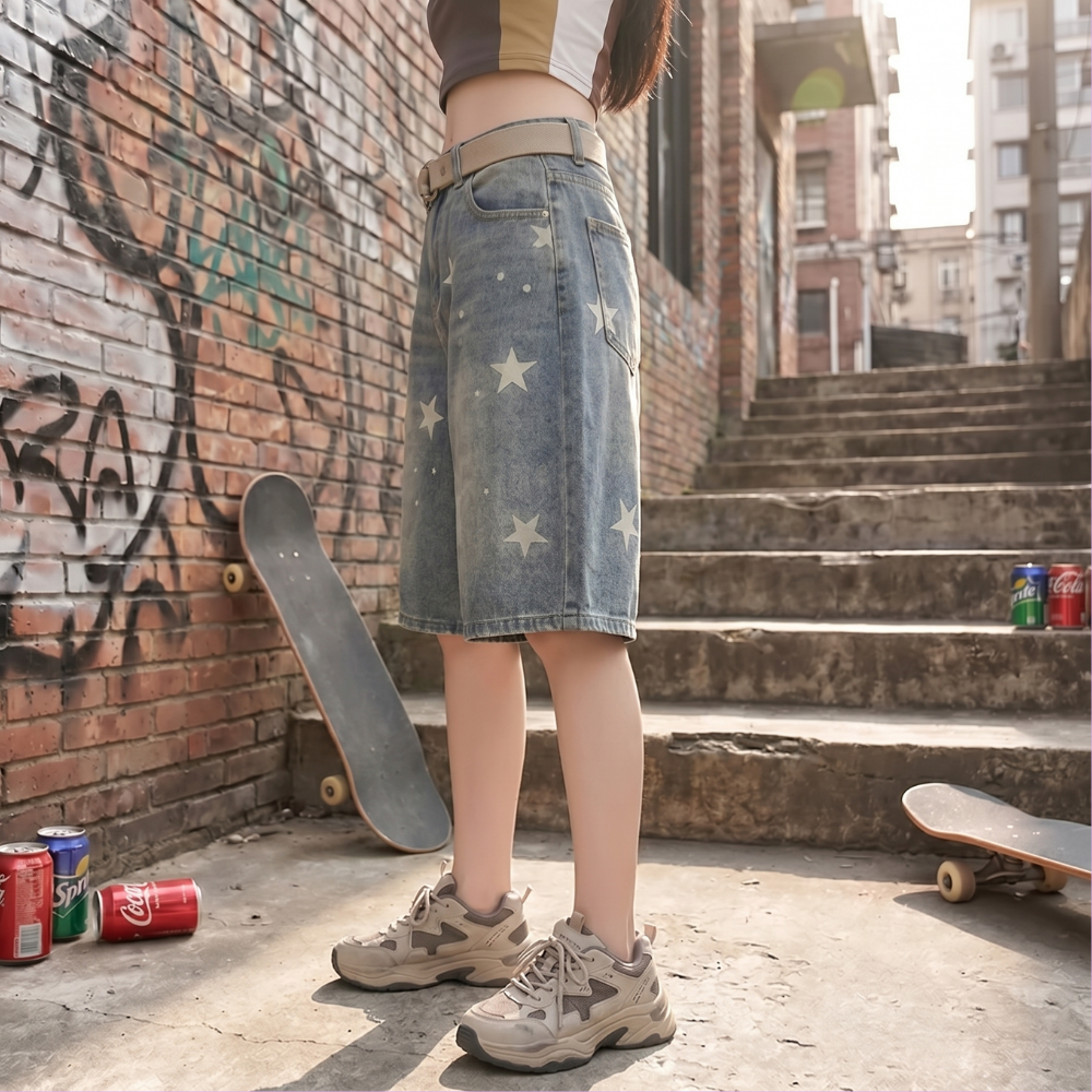 Y2K Star Print Denim Shorts
