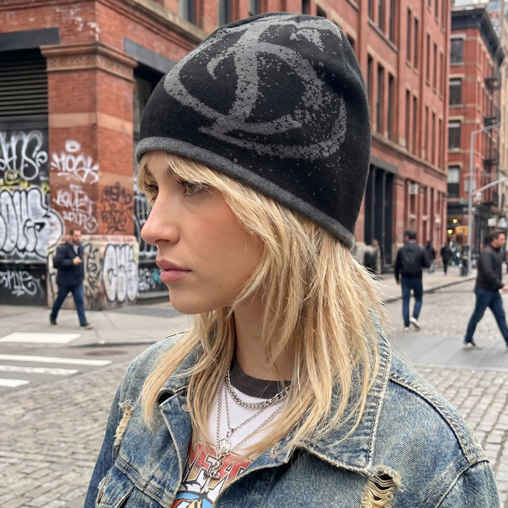 Y2K Distressed Logo Knit Beanie
