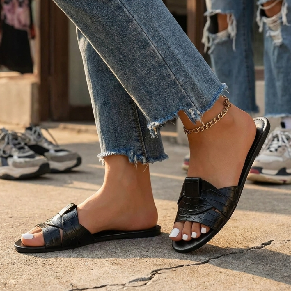 Woven Leather Slide Sandals