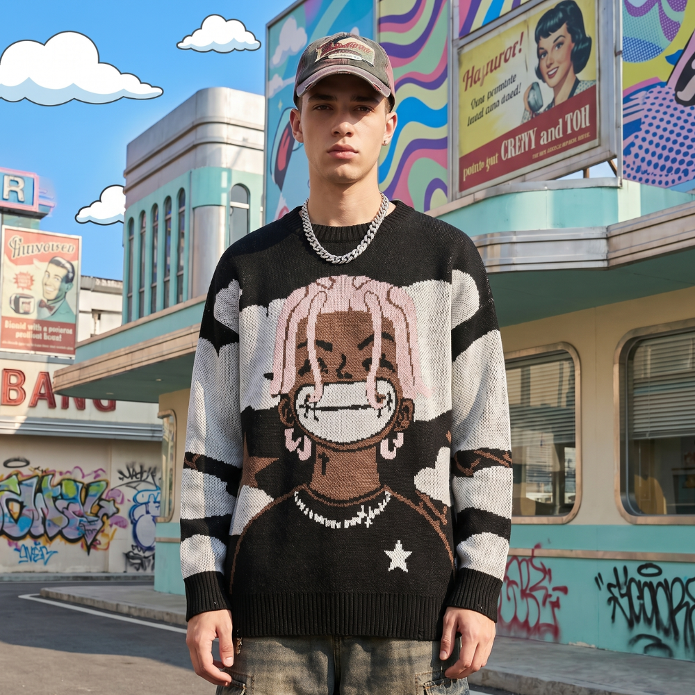 Printed Y2K Knit Sweater
