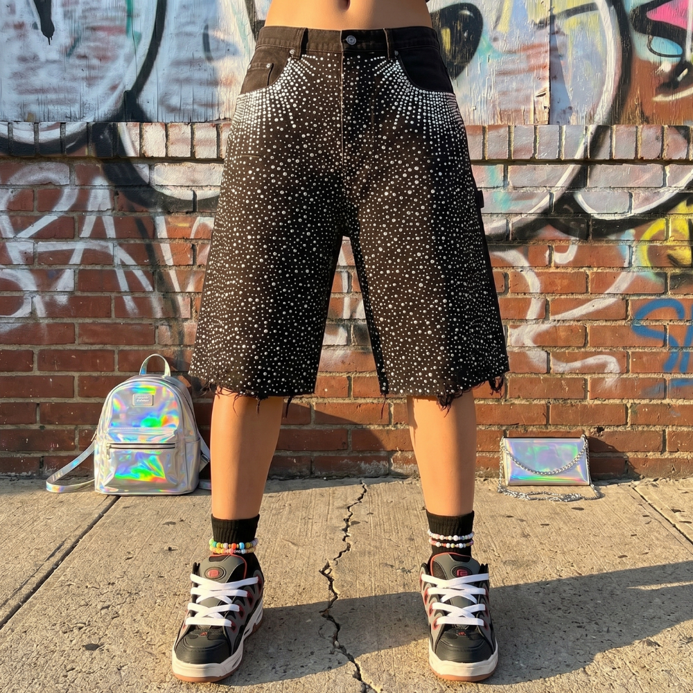 Rhinestone Baggy Jorts