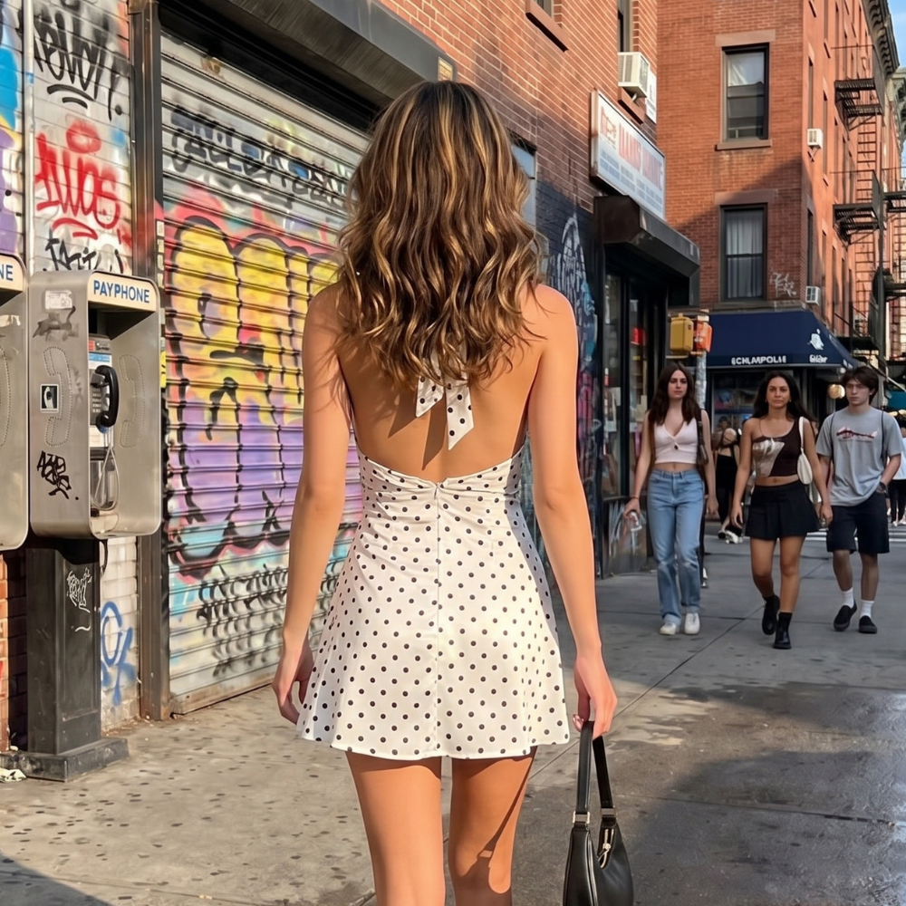 Polka Dot Halter Mini Dress