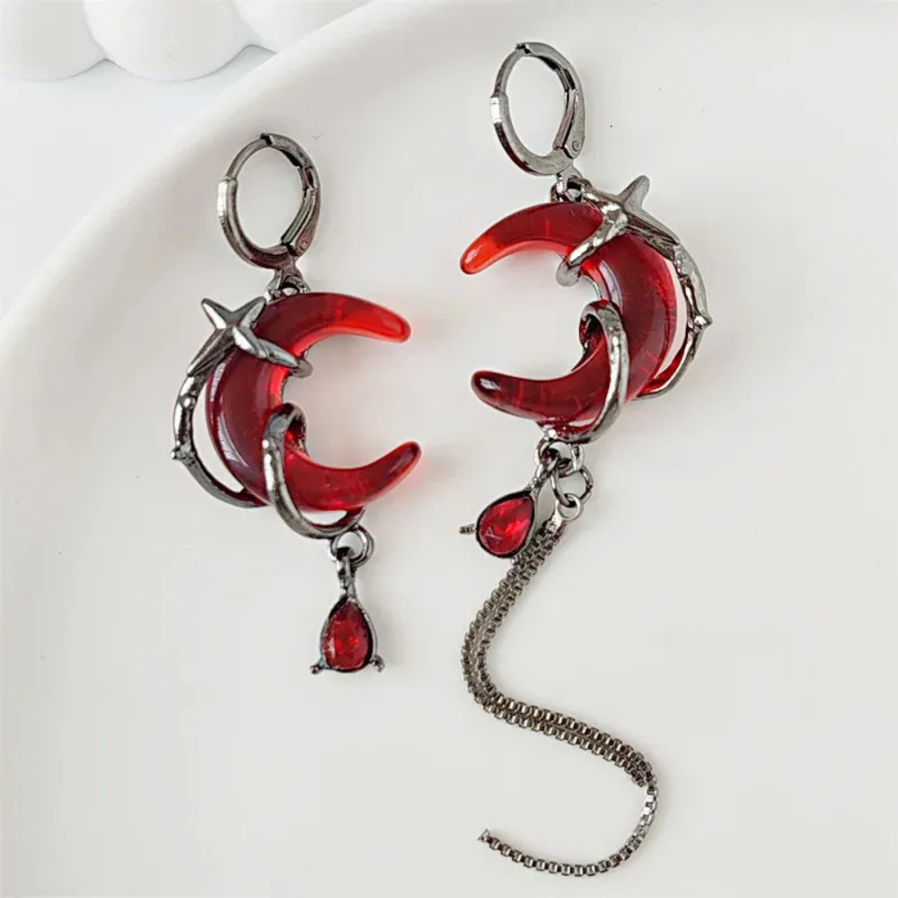 Red Moon Dangle Earrings