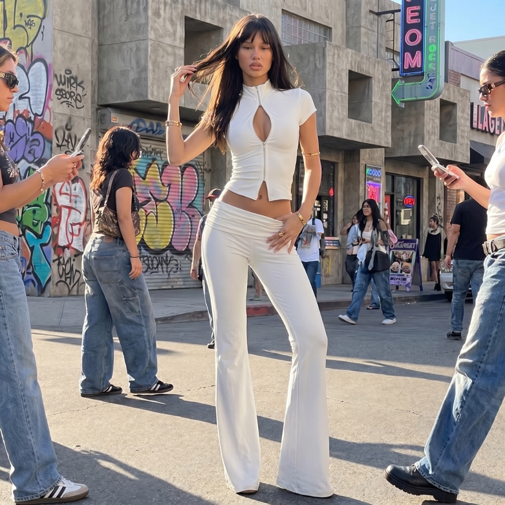 Y2K Keyhole Flare Pants Set