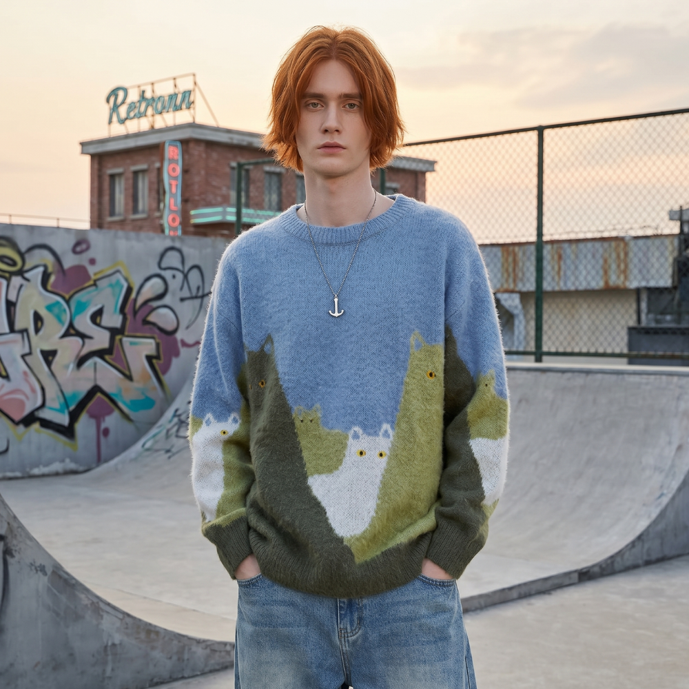 Cat Graphic Sweater Y2K