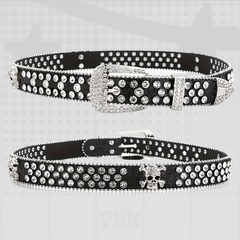 Y2K Rhinestone Skull Belt