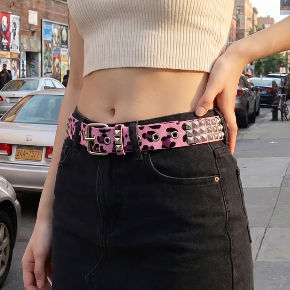 Y2K Leopard Studded Belt