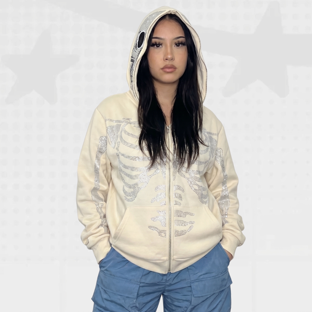 Rhinestone Full Zip Hoodie Y2K