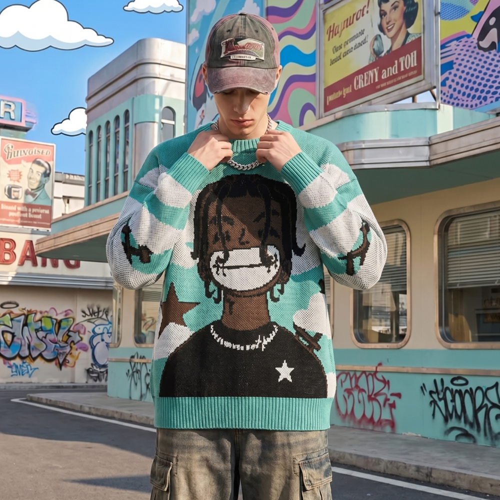 Printed Y2K Knit Sweater