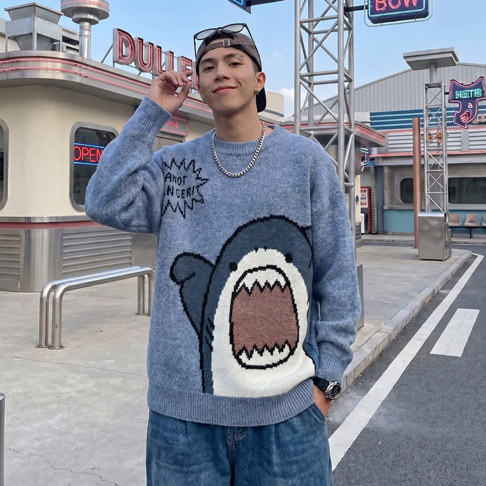 Cartoon Shark Y2K Sweater