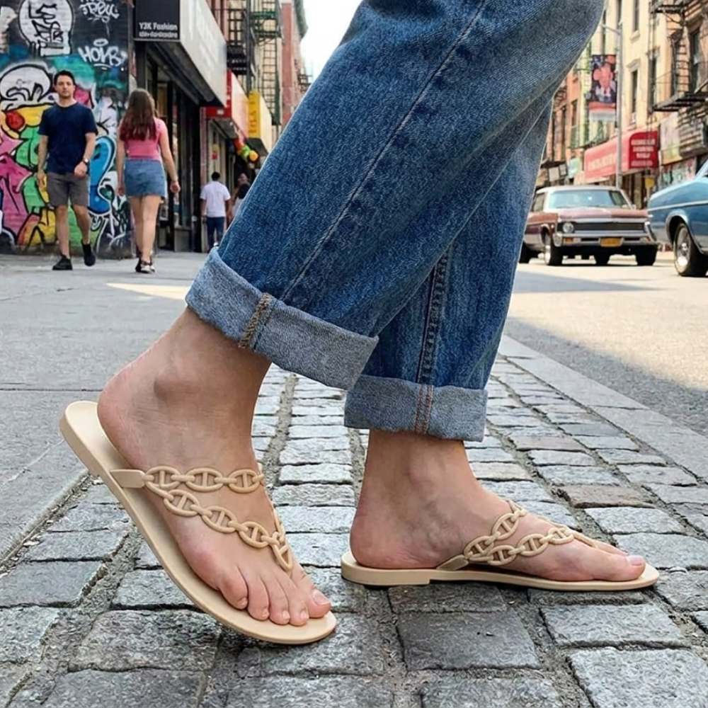 Chain Strap Flip Flop Sandals