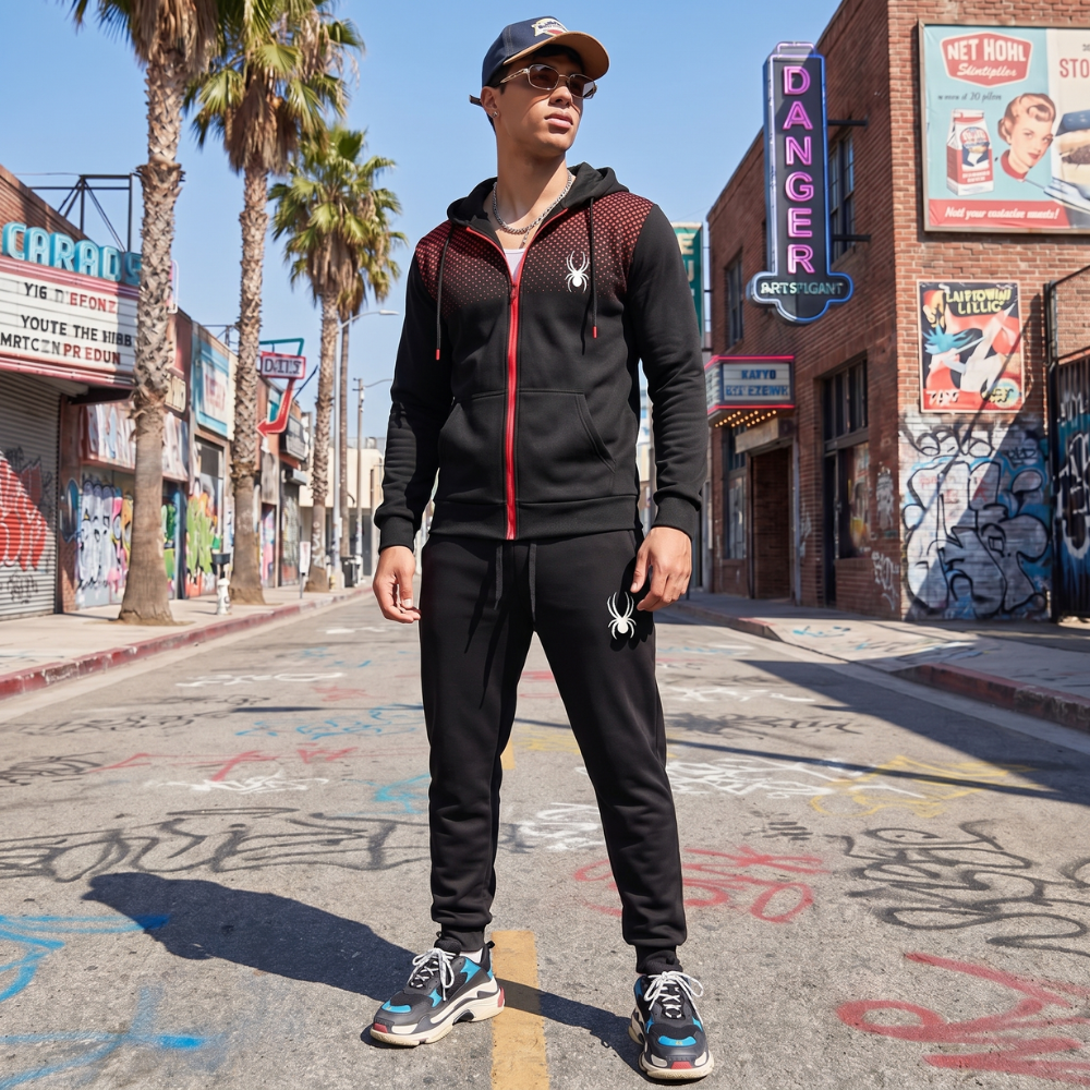 Spider Zip-Up Hoodie Tracksuit